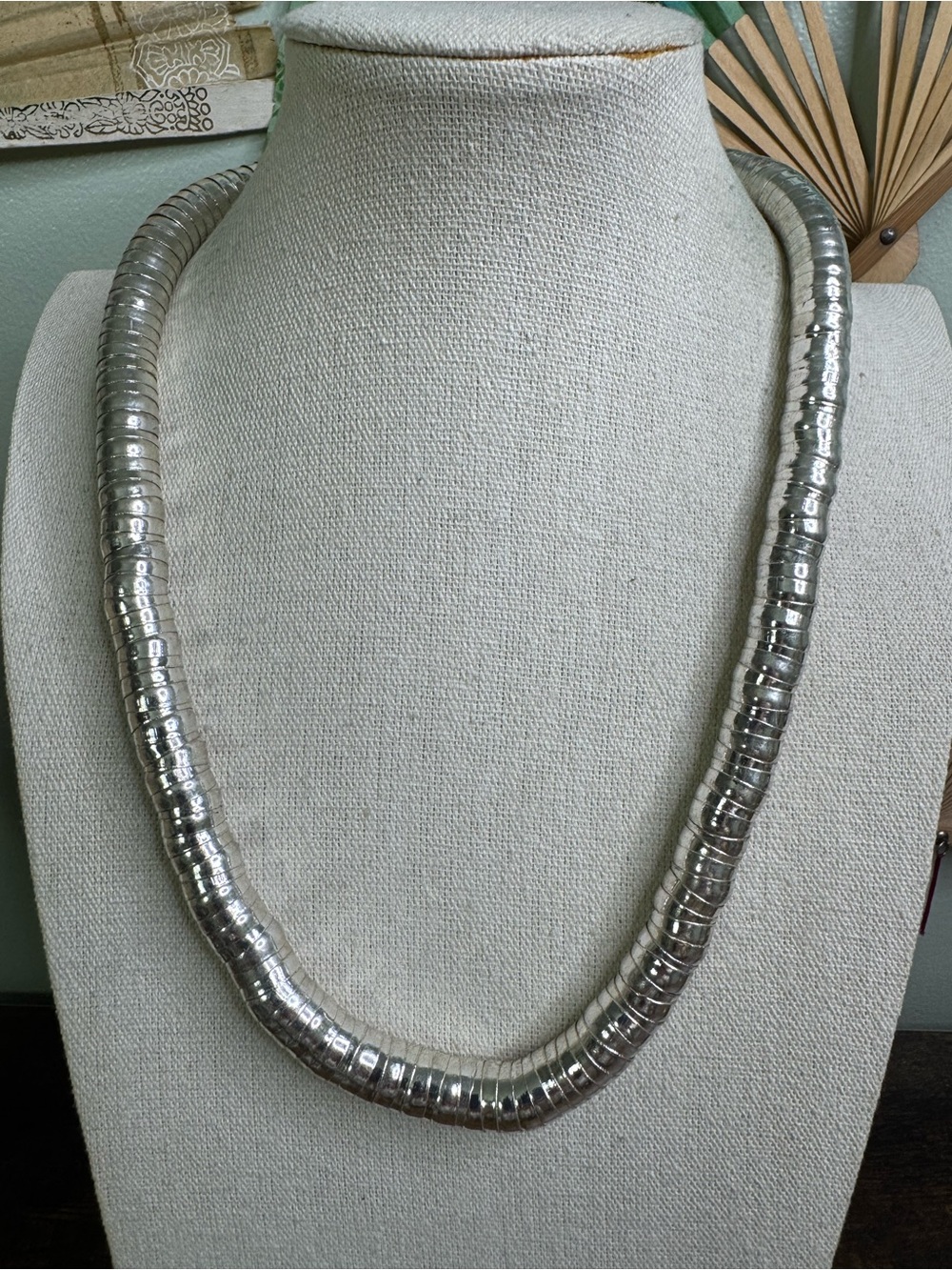 Silver Heishi Disc Necklace - Women Brutalist Bold Statement Jewelry